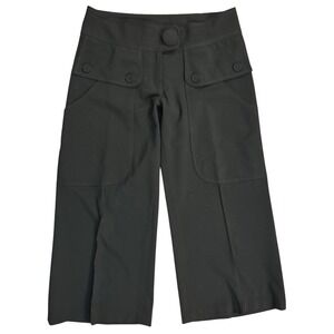 Louis Verdad‎ Cropped Wide Leg Pants High Waist Button Accent Black Size 4
